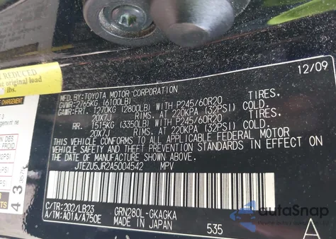 2010 Toyota 4Runner Limited V6 из США, поврежденный, VIN JTEZU5JR2A5004542